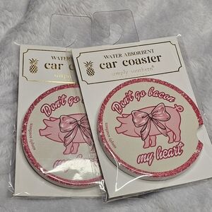 Simply Southern Don't Go Bacon My Heart Pig Themed Set Of 2 Car Coasters